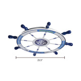 Blue Wood Kids Style Led Flush Mount Ceiling Light For Bedrooms With Rudder Design / 25.5 White