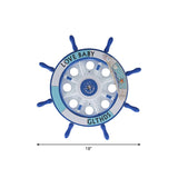 Contemporary Blue Led Flush Ceiling Light Fixture For Nursery With Wood Rudder Design / 18 White