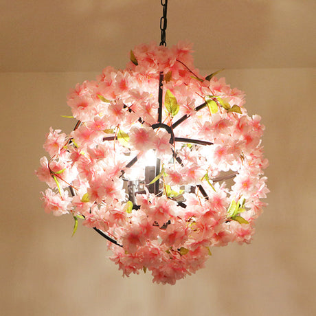 Farmhouse Metal Dining Room Suspension Light Fixture - Pink Cherry Blossom Chandelier 3 /
