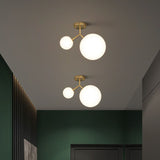 Sleek Gold Semi Flush Mount Ceiling Light With Minimalist Milky Glass - 2-Head Flushmount Lighting