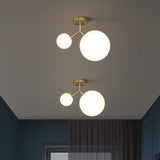Sleek Gold Semi Flush Mount Ceiling Light With Minimalist Milky Glass - 2-Head Flushmount Lighting