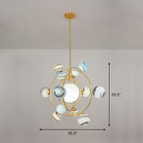 Gold Orbital Planet Pendant Light With Stained Glass Shade - Postmodern Creative Chandelier 13 /