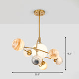 Golden Metal Ring 7-Light Stained Glass Childrens Bedroom Chandelier Gold / B