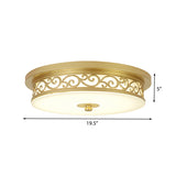 Gold Drum Flush Mount Led Lamp With Classic White Glass - Ideal Living Room Ceiling Light In Or Warm