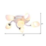 Traditional White Oval Semi Flush Light With Frosted Glass For Living Room - 4/6/8 Lights