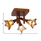Rustic Glass Flower Semi Flush Light With Red Brown 3/5/8 Lights For Dining Room Ceiling