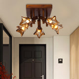 Rustic Glass Flower Semi Flush Light With Red Brown 3/5/8 Lights For Dining Room Ceiling 5 /