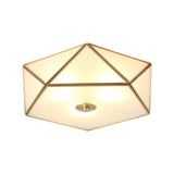 Brass Pentagonal Flushmount Ceiling Lamp: Simplicity Collection - Satin Opal Glass Flush-Mount Light