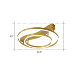 Gold Finish Ring Ceiling Mounted Led Semi Flush Light With Artistic Metal Detailing