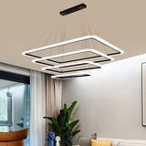 Modern 4-Tier Led Suspension Light- Black Rectangular Acrylic- Nordic Style Chandelier For Living