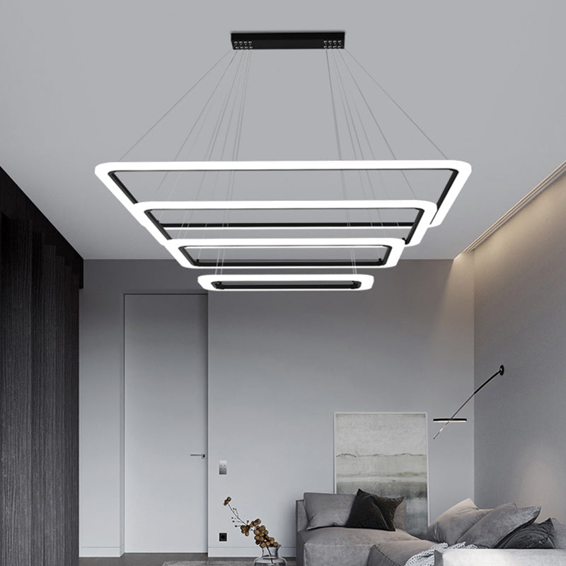 Modern 4-Tier Led Suspension Light- Black Rectangular Acrylic- Nordic Style Chandelier For Living