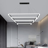 Modern 4-Tier Led Suspension Light- Black Rectangular Acrylic- Nordic Style Chandelier For Living