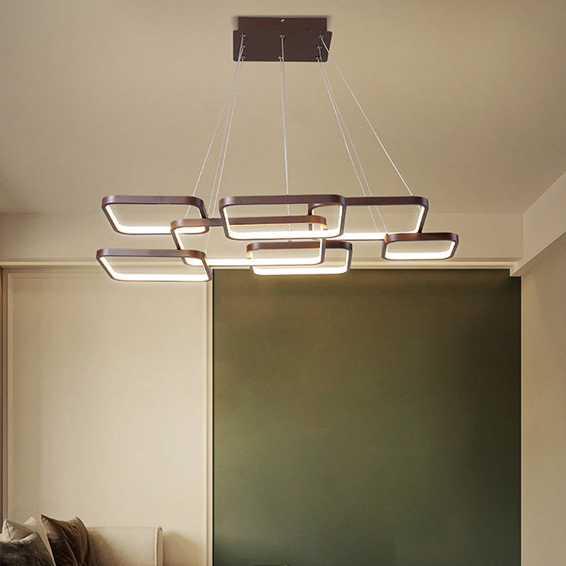 Minimalist Metallic Rhombus Chandelier Pendant Light Layered Design Led Coffee Tone
