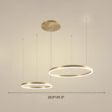 Contemporary Gold Led Chandelier Pendant Light - 2-Layer Metallic Ring Design / 31.5