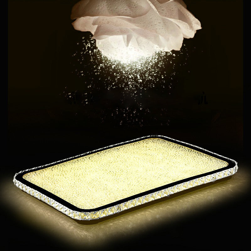 Sleek Geometric Led Ceiling Lamp With Rounded Corners - Crystal Inlaid Flush Mount Light