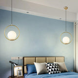 White Glass Hanging Lamp With Brass Metal Ring - Post-Modern Pendant Light