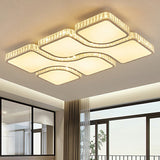 Modern Crystal Clear Rectangular Led Ceiling Mount Flushmount Light For Living Room / White