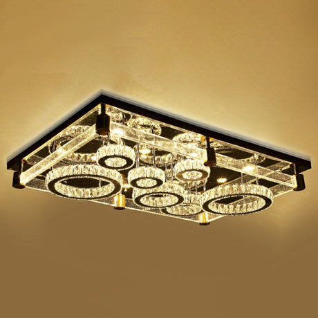 Modern Crystal Circle Led Flushmount Light For Ceiling - Clear Rectangular Design / 31.5