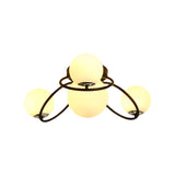 Classic 4-Light Opal Glass Semi-Flush Ceiling Fixture In Black/White For Living Room