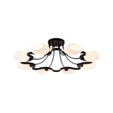 Classic Black Semi Flush Mount Ceiling Fixture With Bubble White Glass Shades - 6/8/10 Lights For