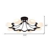 Classic Black Semi Flush Mount Ceiling Fixture With Bubble White Glass Shades - 6/8/10 Lights For