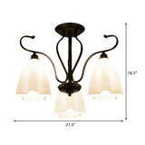 Flower-Shaped White Glass Ceiling Light Fixture With 3/6/8 Lights For Classic Living Room Semi-Mount
