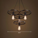 Loft Style Wagon Wheel Chandelier - Cast Iron Suspension Pendant Light For Dining Room 4 / Black