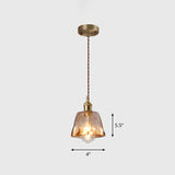 Antique Brass Pendant Light With Brown Glass Shade - Dining Room Hanging / B