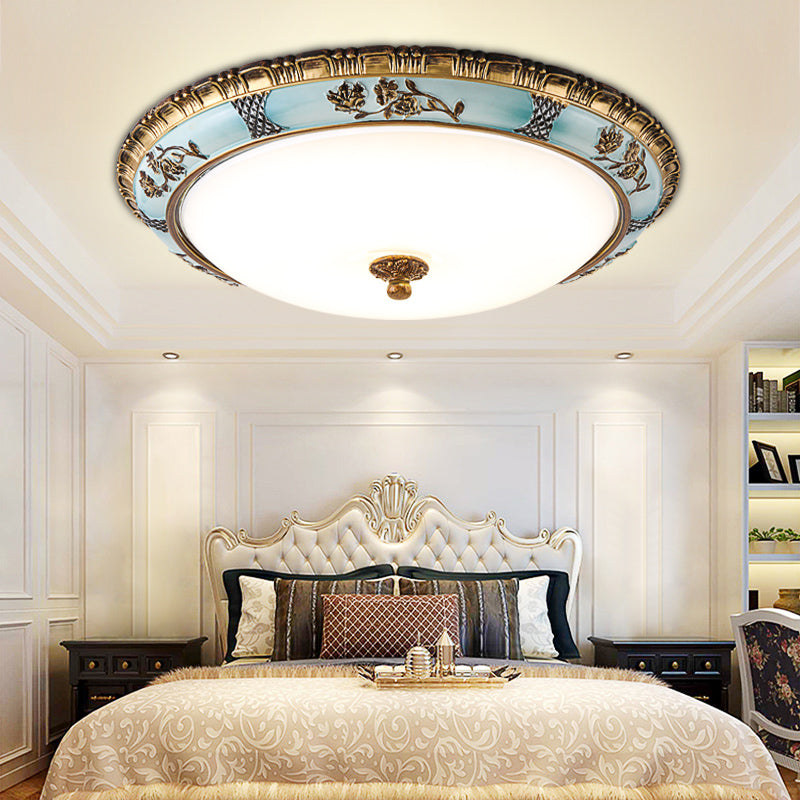 Blue Led Flushmount Lighting Traditional Resin Flower Ceiling Light For Corridor -