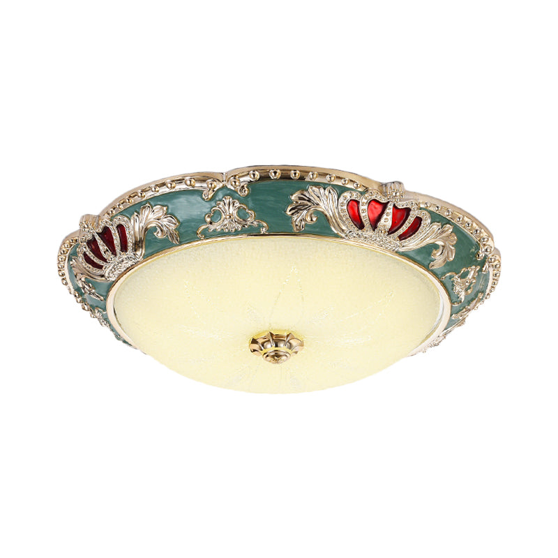 Traditional Resin Crown Flush Led Ceiling Lamp For Bedroom Apricot/Green
