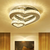 Heart - Shaped Crystal Block Led Ceiling Light In Chrome - Warm/White Lighting For Bedroom