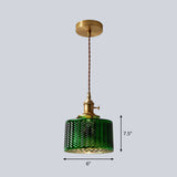 Vintage Green Ripple Glass Drum Pendant Light - 1-Light Hanging Fixture