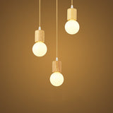 Minimalist Wooden Pendant Light Fixture With 3 Beige Lamp Heads