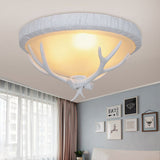 Country-Style Frosted Glass Flush Lamp With Elk Pattern - 3 Lights In White