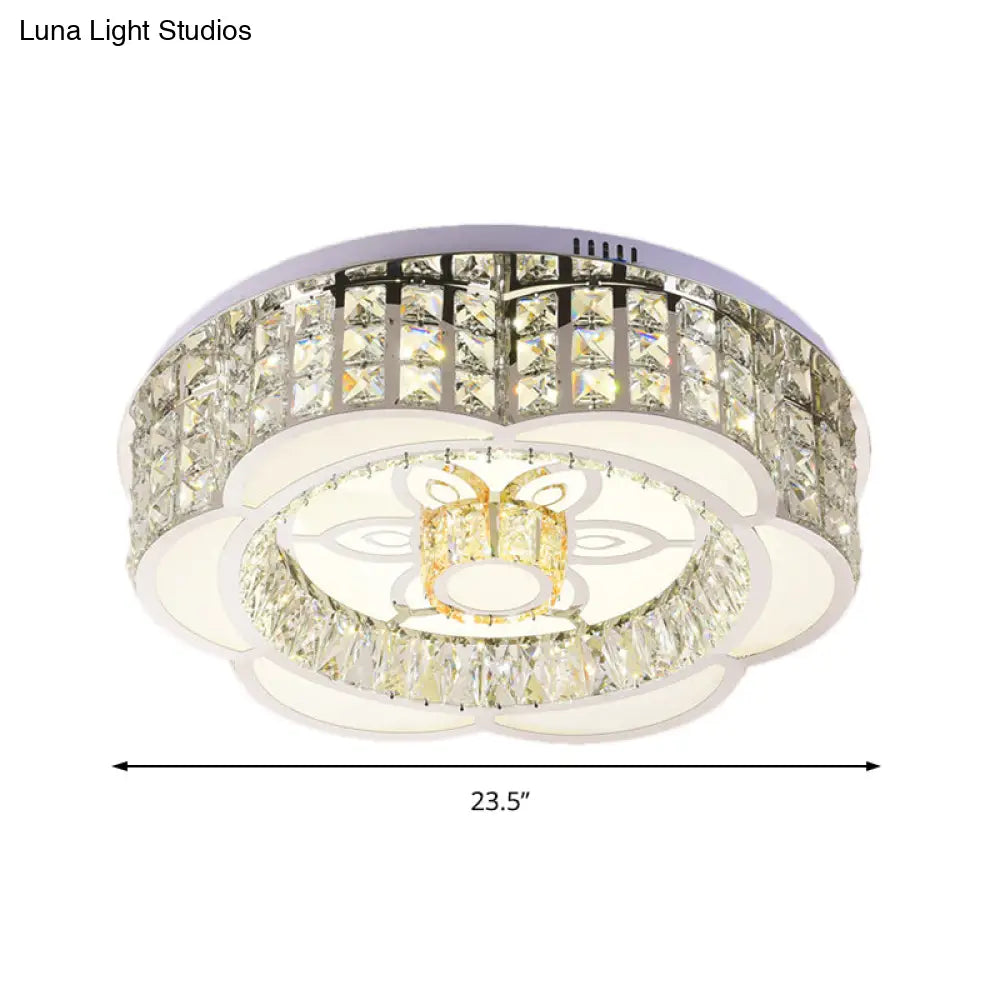 23.5’/31.5’ Wide Crystal Flush Light Led Ceiling Fixture - Simple Flower Design In Chrome Ideal