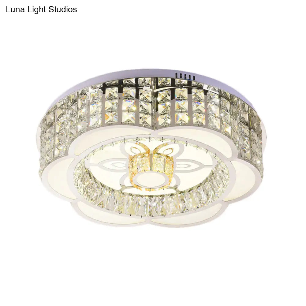23.5’/31.5’ Wide Crystal Flush Light Led Ceiling Fixture - Simple Flower Design In Chrome Ideal