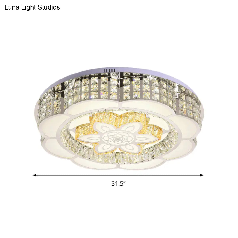 23.5’/31.5’ Wide Crystal Flush Light Led Ceiling Fixture - Simple Flower Design In Chrome Ideal