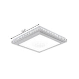 23.5-42.5 Wide Led Ceiling Flush Mount Bedroom Lamp - White Light With Acrylic Shade & Crystal