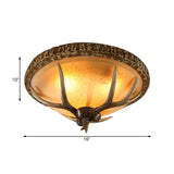 Country Brown Elk Pattern Ceiling Mount Light Fixture For Bedroom