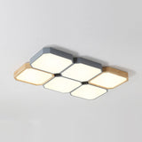 Led Checkered Ceiling Light: Nordic Grey Metal And Wood Fixture For Living Room 6 / Warm