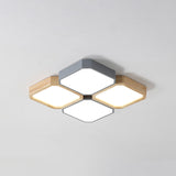Led Checkered Ceiling Light: Nordic Grey Metal And Wood Fixture For Living Room 4 / Third Gear