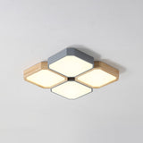 Led Checkered Ceiling Light: Nordic Grey Metal And Wood Fixture For Living Room 4 / Warm