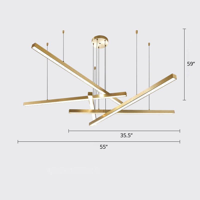 Sleek Metal Led Chandelier For Living Room Ceiling 5 / Gold Warm