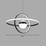 Minimalistic Black Acrylic Chandelier Pendant Light - Ball And Ring Shaped Over Table