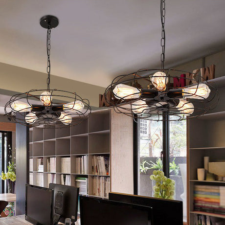 Industrial Iron Chandelier - 5-Light Cage Hanging Lamp For Bedroom Lighting