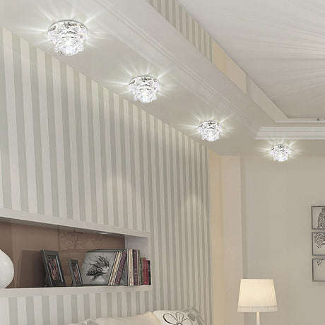 Contemporary Crystal Lotus Ceiling Lamp With Led Flush Light For Living Room