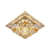 Modern Acrylic Square Led Flush Mount With Crystal Flower Shade