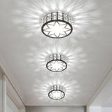 Minimalist Black Metal Round Led Ceiling Spotlight With Crystal Inserts - Flush Mount Lighting /