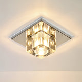 Crystal Block Led Ceiling Light - Stainless Steel Flush Mount Clear / Warm