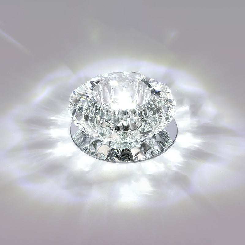 Floral Flush Mount Led Ceiling Lamp With Clear Crystal Accents - Minimalistic Stainless Steel Design
